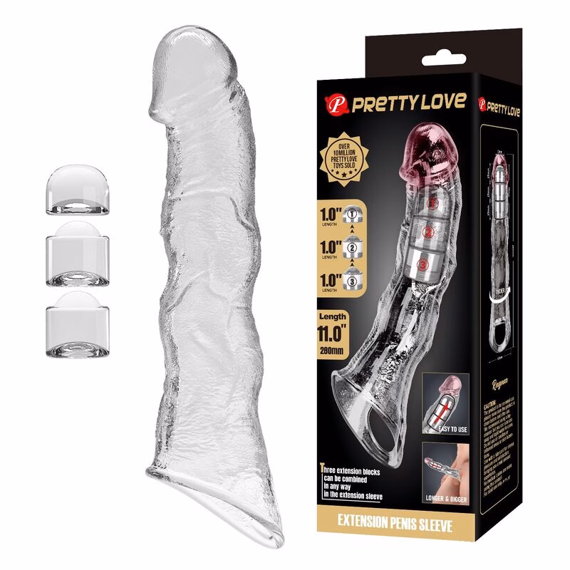 PRETTY LOVE - FUNDA EXTENSORA PARA PENE AJUSTABLE 28 CM Ø 4,5 CM COLOR TRANSPARENTE