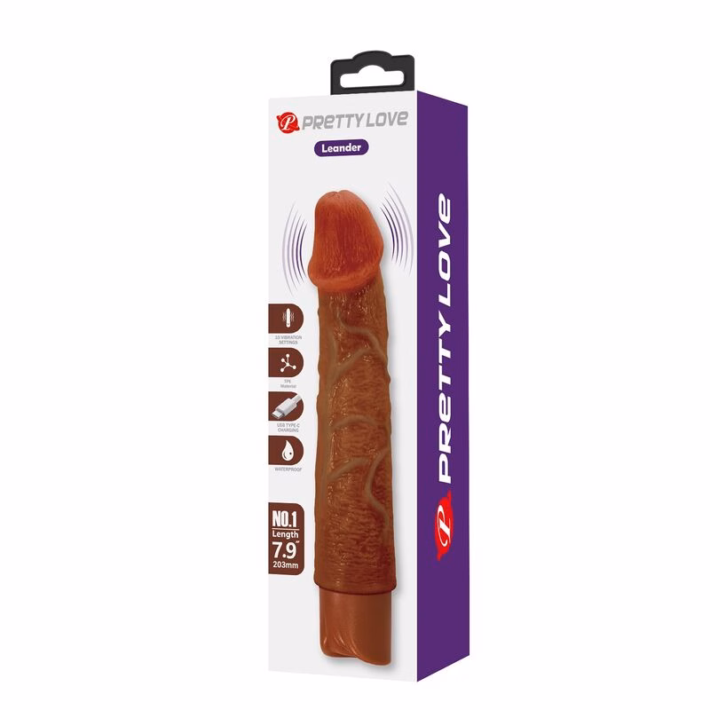PRETTY LOVE - LEONARDO VIBRADOR REALÍSTICO 20 CM Ø 4 CM COLOR MARRÓN - Imagen 3