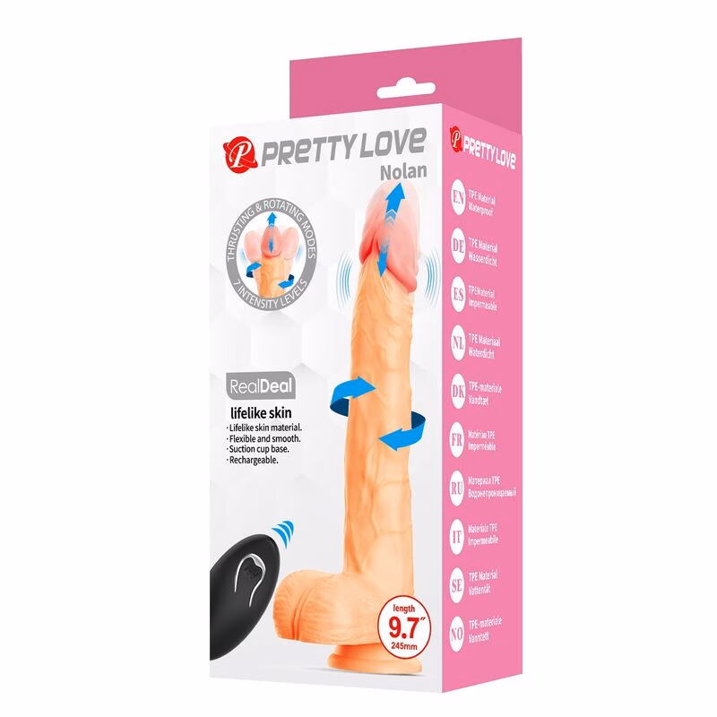 PRETTY LOVE - NOLAN DILDO VIBRADOR CON EMPUJE Y ROTACIÓN CONTROL REMOTO 24,5 CM Ø 5 CM COLOR NATURAL - Imagen 9
