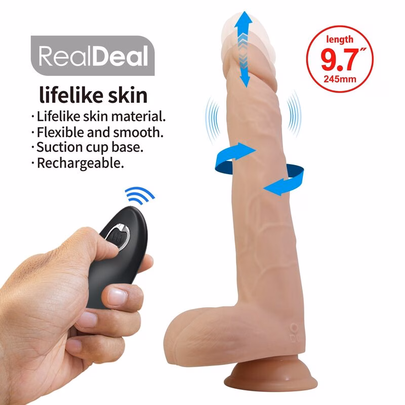 PRETTY LOVE - NOLAN DILDO VIBRADOR CON EMPUJE Y ROTACIÓN CONTROL REMOTO 24,5 CM Ø 5 CM COLOR NATURAL - Imagen 8