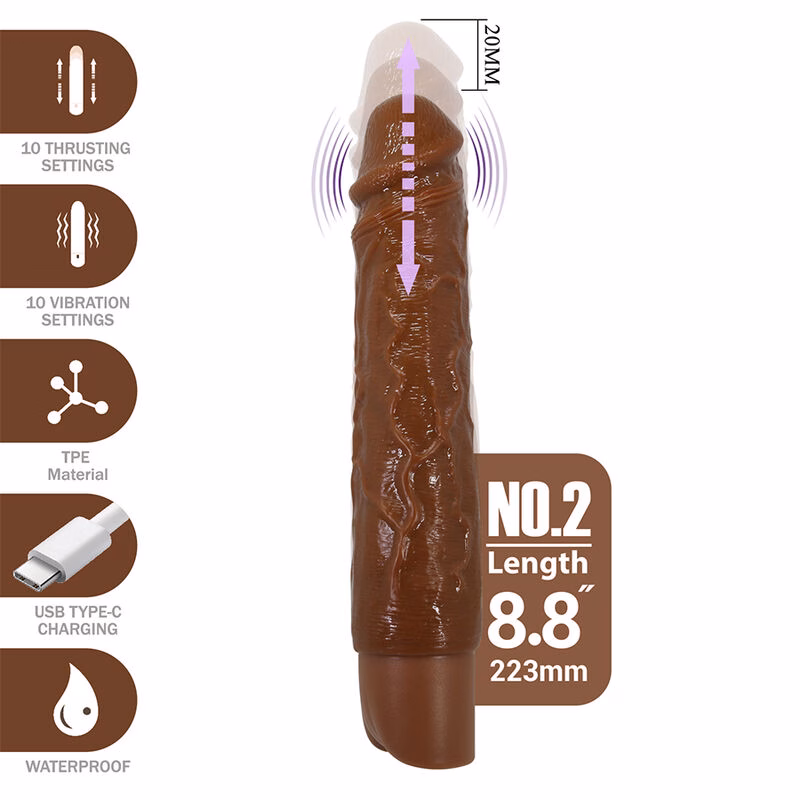 PRETTY LOVE - KESSLER DILDO VIBRADOR REALISTA 10 MODOS DE VIBRACIÓN Y 10 DE EMPUJE 22 CM MARRÓN - Imagen 2