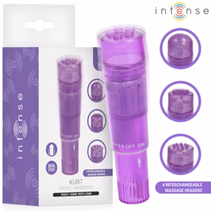 INTENSE - KURT MINI MASAJEADOR CON 4 CABEZALES INTERCAMBIABLES LILA