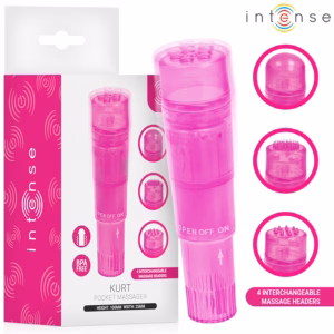 INTENSE - KURT MINI MASAJEADOR CON 4 CABEZALES INTERCAMBIABLES ROSA