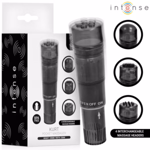 INTENSE - KURT MINI MASAJEADOR CON 4 CABEZALES INTERCAMBIABLES NEGRO